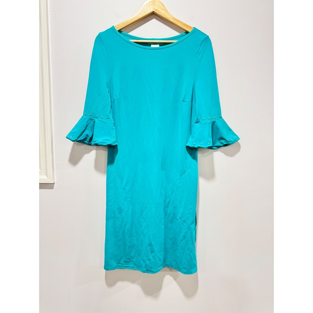 Beach House Style Teal Ruffle Sleeve Studded Swim Cover Up Dress UPF 50+ Small